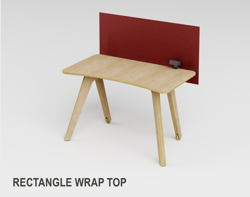 mobile wood library table workstation with red privacy panel