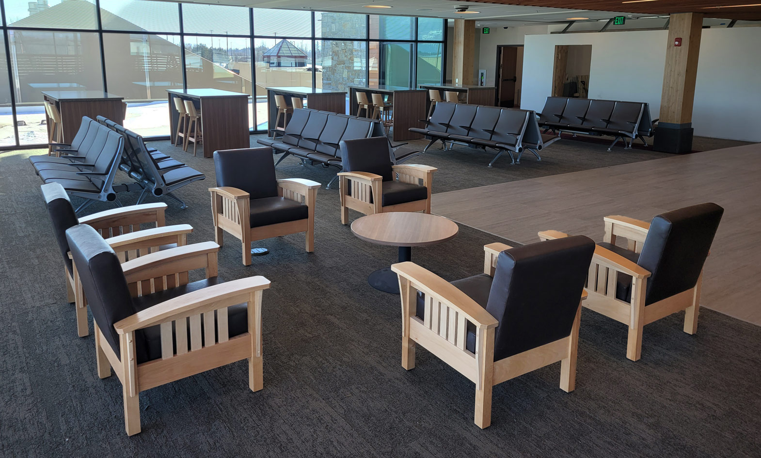 Arts and crafts style lounge chairs in airport
