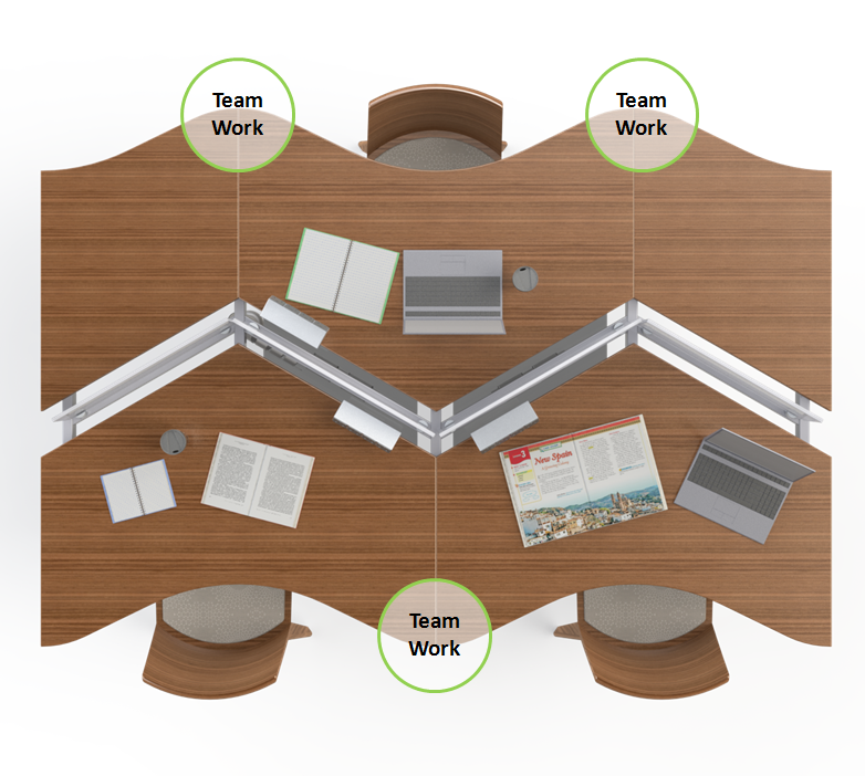 Zig Zag Table Featuring Teamwork Zones in Public Spaces