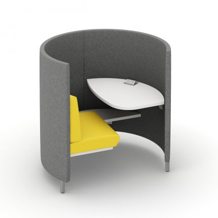 Round study carrel with curved privacy screen and power access