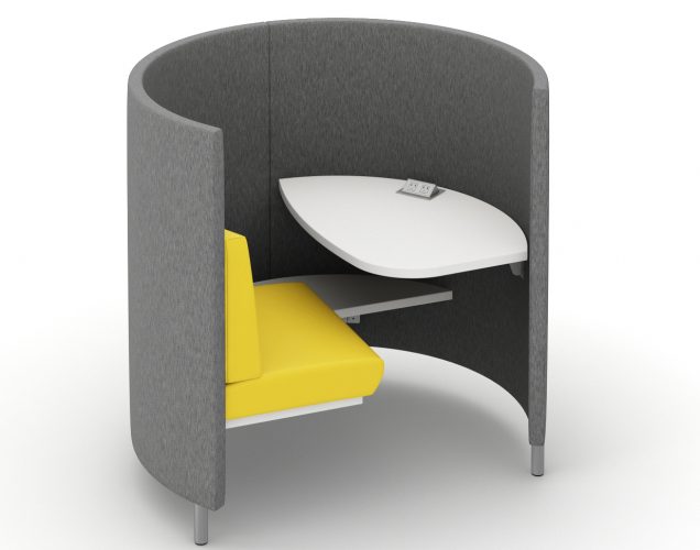 Round study carrel with curved privacy screen and power access