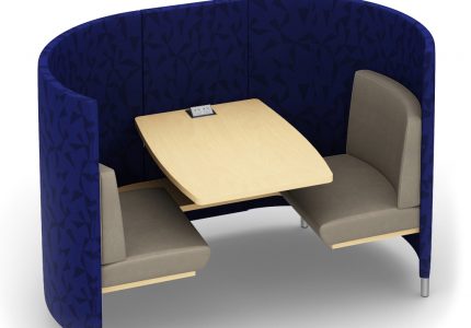 two person modern curved study carrel with power access