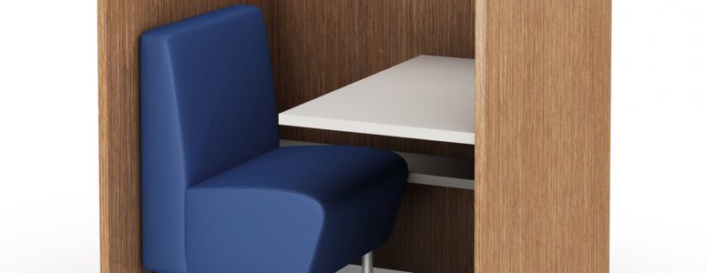 modern study carrel with privacy panels, integrated seat and power access