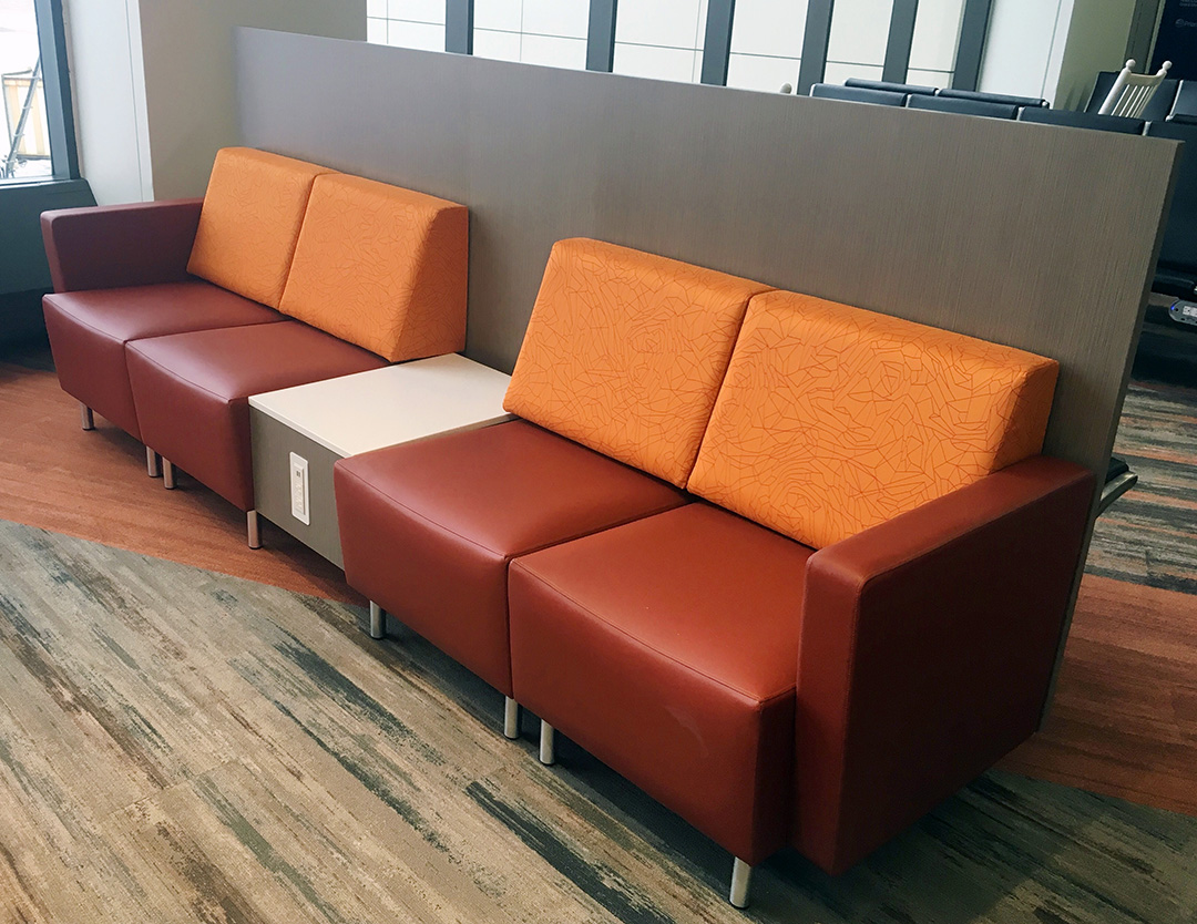 airport lounge chairs with airport charging tables