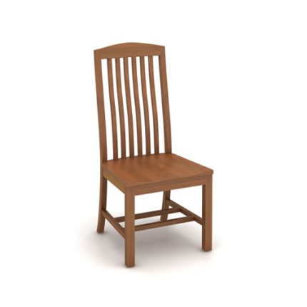 Pull up wood library chair with vertical splat backrest
