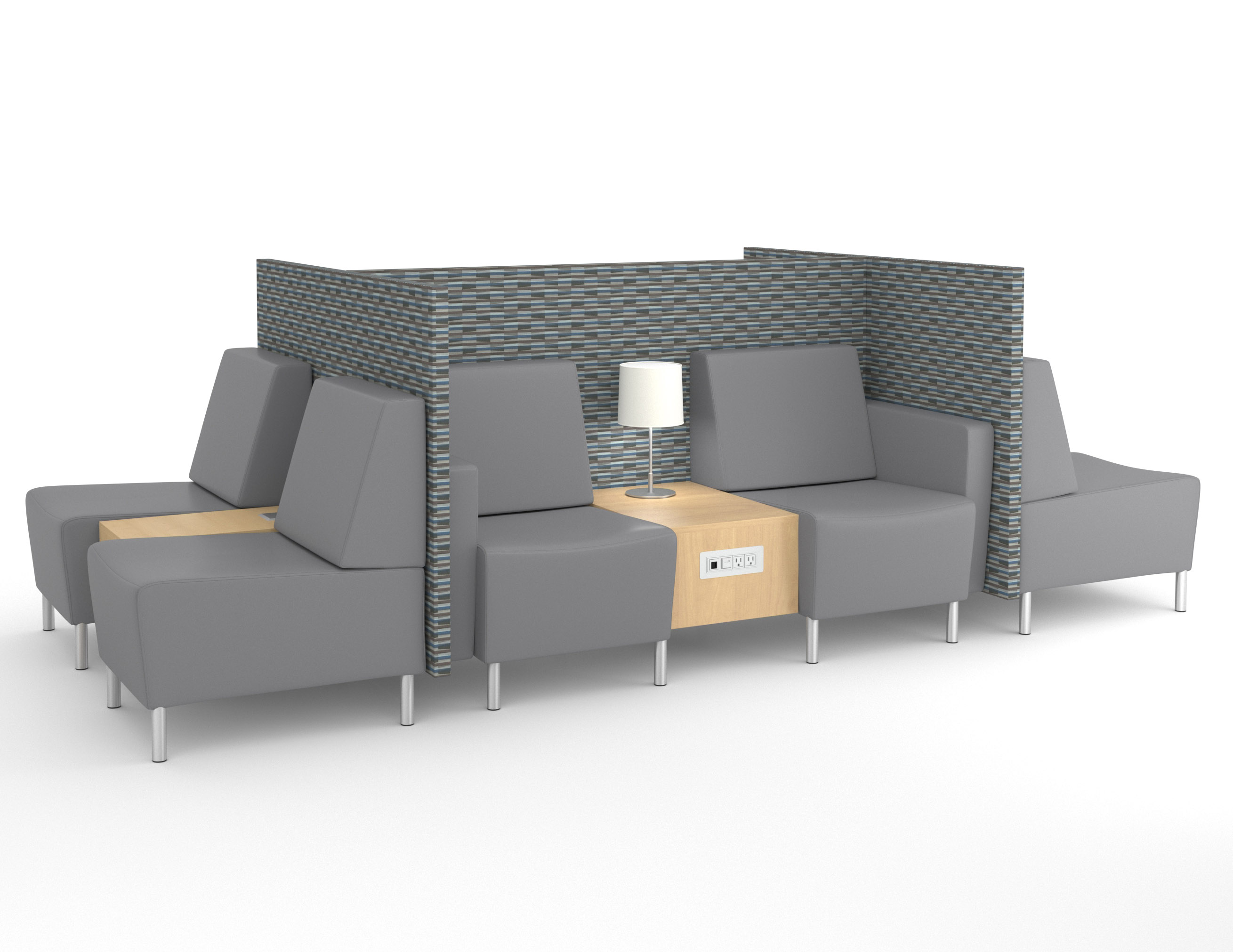 Modular lounge seating with privacy panels and powered tables for Public Library