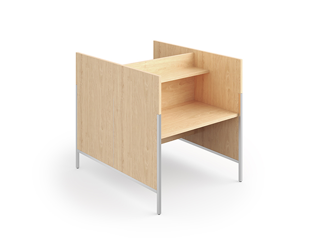Agati's Roland Double Study Carrel in a light finish allows for two people to work undisturbed on one piece of furniture.
