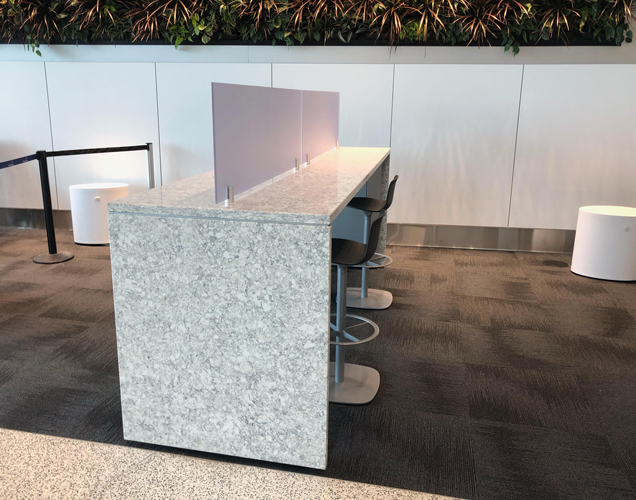 airport charging table with granite top and panels and translucent privacy panel