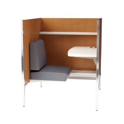 modern study carrel with stainless steel, wood and power access