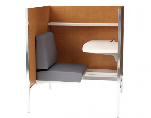 modern study carrel with stainless steel, wood and power access