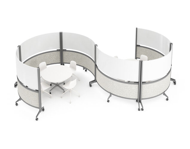 Curved mobile whiteboard partitions