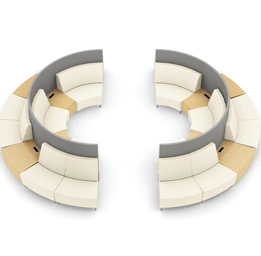Gee Curved Lounge Seating with upholstered screen and powered side tables