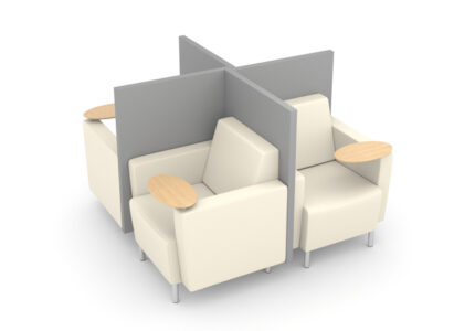 Lounge chair with privacy panels in pinwheel formation