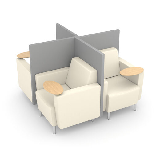 Lounge chair with privacy panels in pinwheel formation