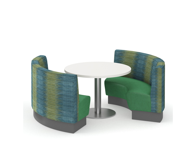 Curved banquette seating with plinth base
