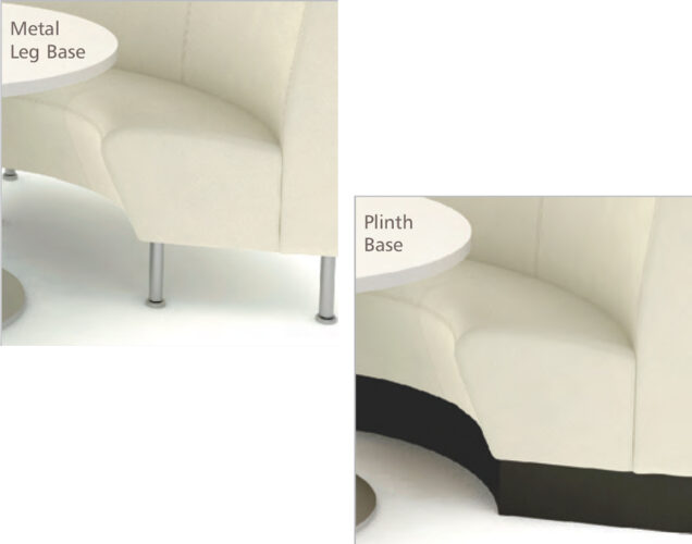 Booth base options include leg or plinth