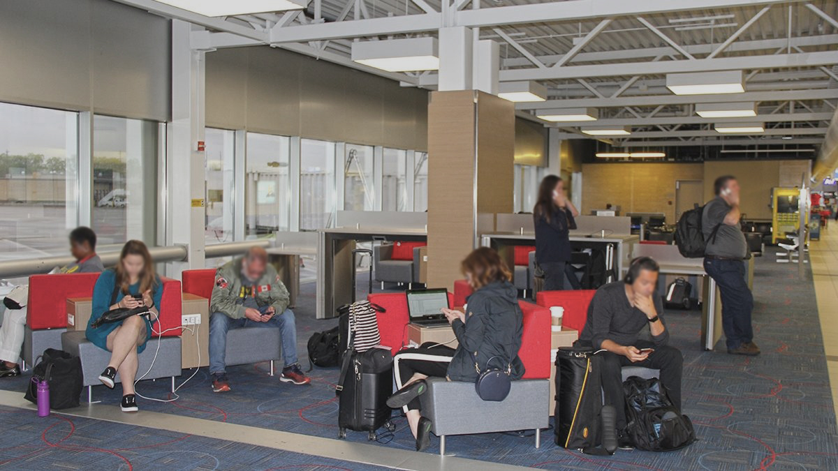 Individual lounge seating configuration in airport terminal