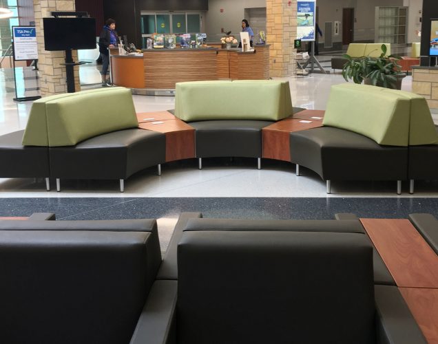 Curved and Straight Airport Seating with powered tables