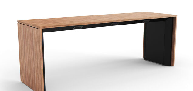 Collaborative charging table in walnut with black legs