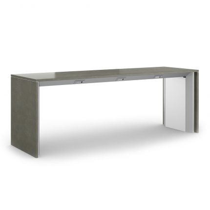 Powerbar charging table with grey plastic laminate work surface and panels