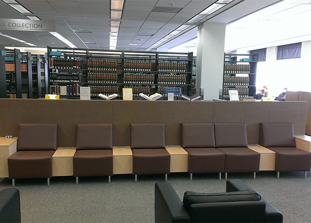 library lounge chairs with privacy panels and powered occasional tables