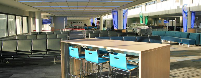 airport charging table for airport terminal and club lounge with stools