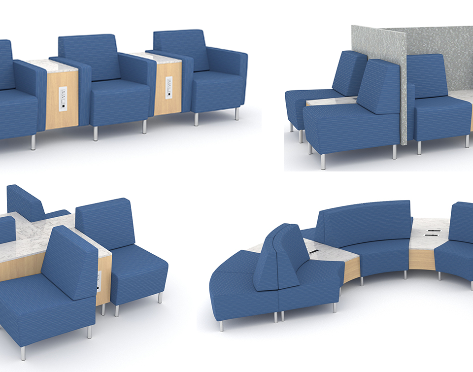 lounge seating configurations for airport club lounges and terminals