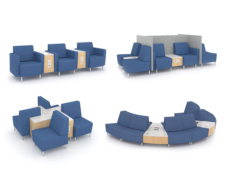lounge seating configurations for airport club lounges and terminals