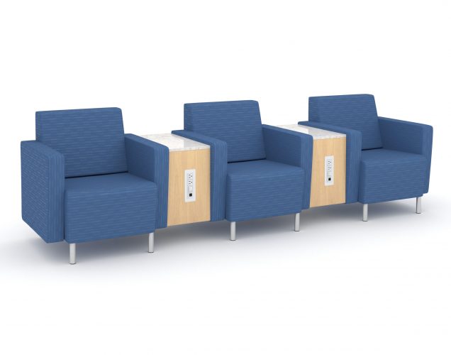 Airport seating with stone top occasional tables and access to power