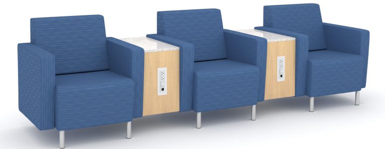 Airport seating with stone top occasional tables and access to power