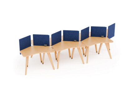 Row of Adapt2 Mobile Work Stations with colored PET acoustic paneling for focus study. Great computer tables for libraries and schools.