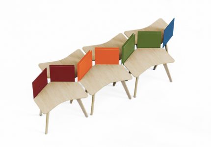 mobile and flexible library tables with colorful dividers for privacy