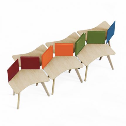 mobile and flexible tables with colorful dividers for privacy