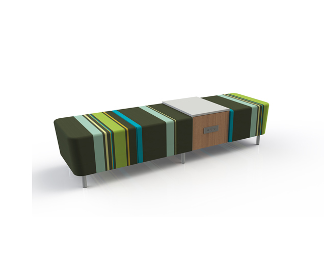 durable upholstered bench with integrated table and power access for airport