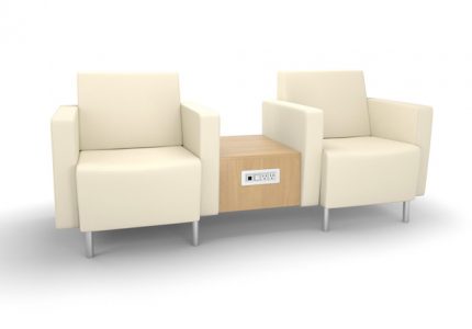 durable lounge chairs with integrated occasional table and access to power for airport terminals and club lounges