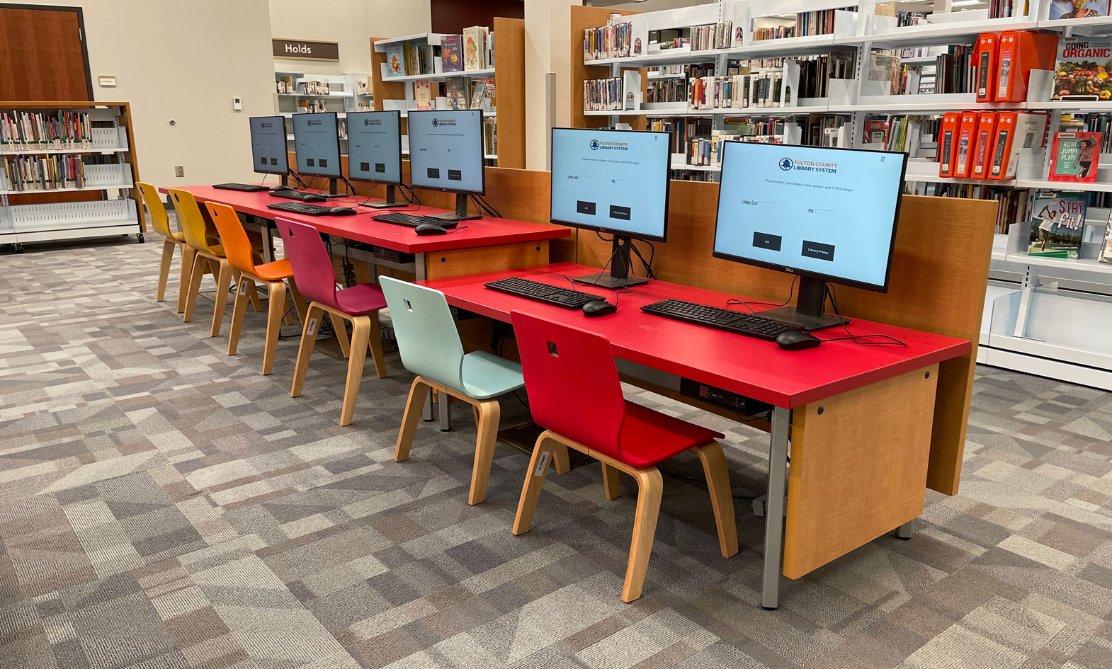 Children's computer workstation, colorful library furniture