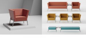 modern lounge chairs with integrated occasional tables and power