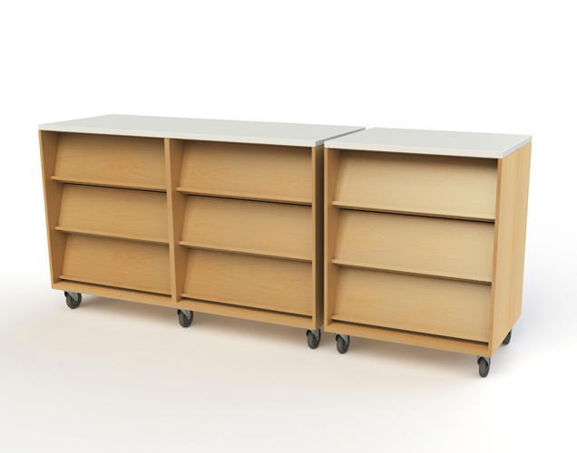 Custom shelving on casters with different sizes