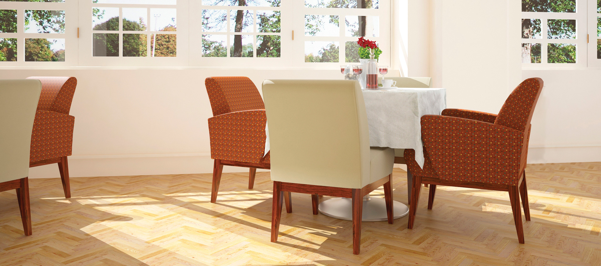 Dining room furniture for senior care facility, in beautiful uplifting environment