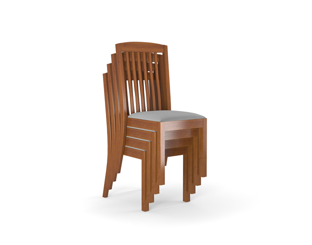Four arts and crafts style wood stacking chairs