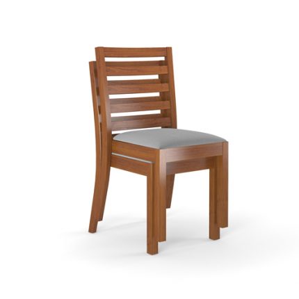 Wood stacking chair with upholstered seat stacked two high