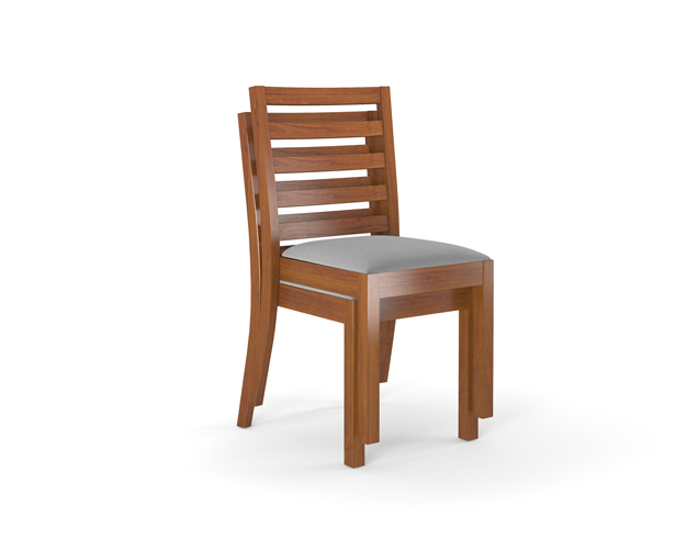 Wood stacking chair with upholstered seat stacked two high