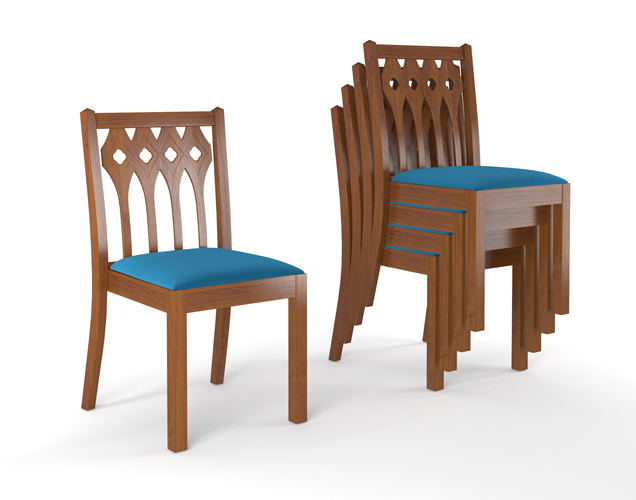 Wood stacking chairs with cushion seating in traditional style