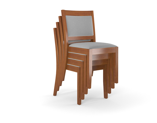 Four high wood stacking chairs with upholstered seat and back