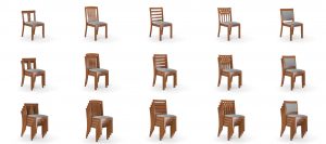 Wood stacking chairs with cushions in five different styles
