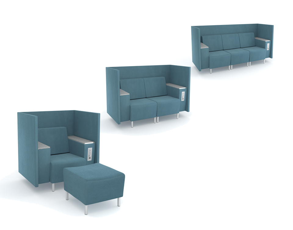 three privacy seating configurations, for single or multiple users, with power
