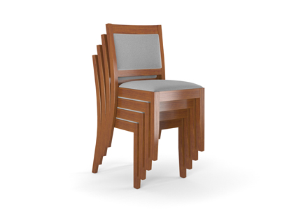 Wood stacking chairs with upholstered seat and back