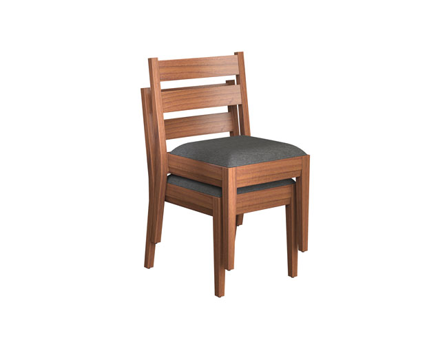 Duet wood stacking chair for public space, stacked two high