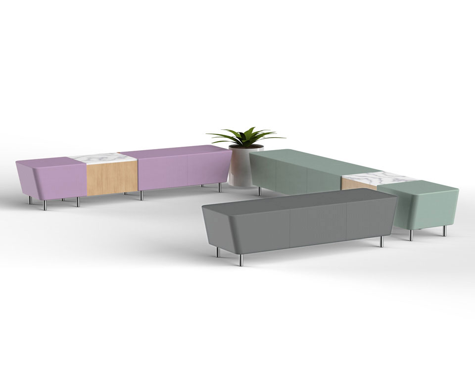 Modular bench seating with tables for airports