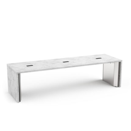 Charging collaboration table in stone and stainless steel